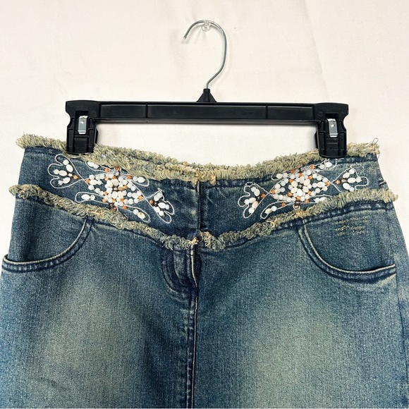 Y2k faded boheiman fringe waist denim skirt - Picture 3 of 5